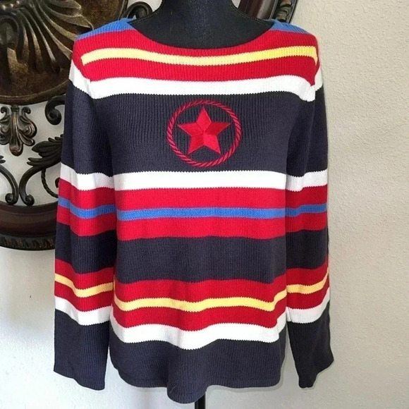 CRaZY Horse Women’s Multi-Colored Striped Star Cotton Blend Sweater Medium - Picture 13 of 15